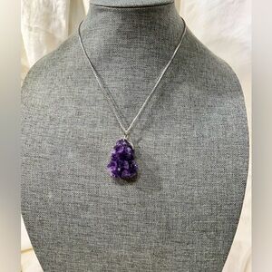 Natural Cluster Amethyst 925 Solid Sterling Silver Unisex Pendant 40mm.